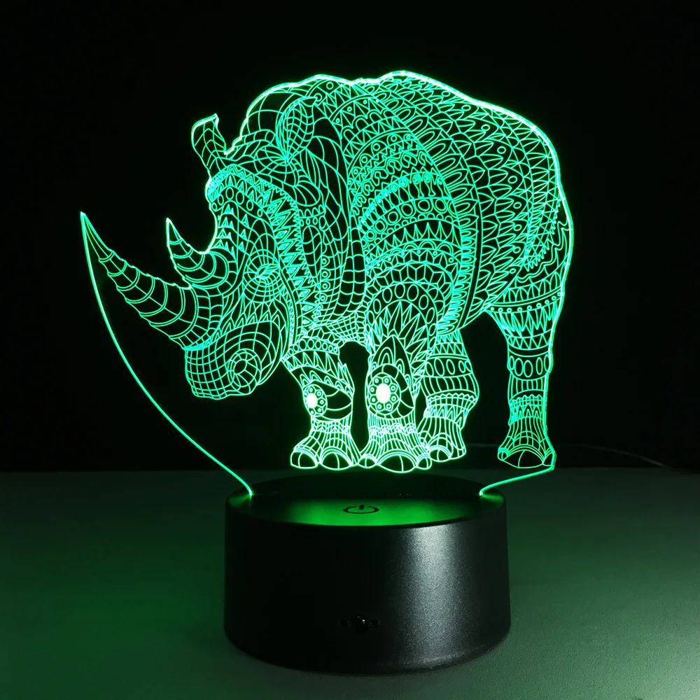 

Cute Animal Rhinoceros Lamp Colorful Acrylic Table Lamp For Party Baby 3D Hologram Luminaria Nightlight Free Shipping