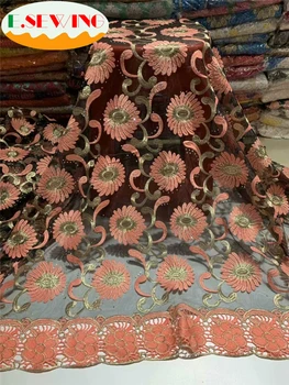 

2019 New style French net lace fabric flower African tulle mesh lace fabric high quality african stones and beads lace fabric