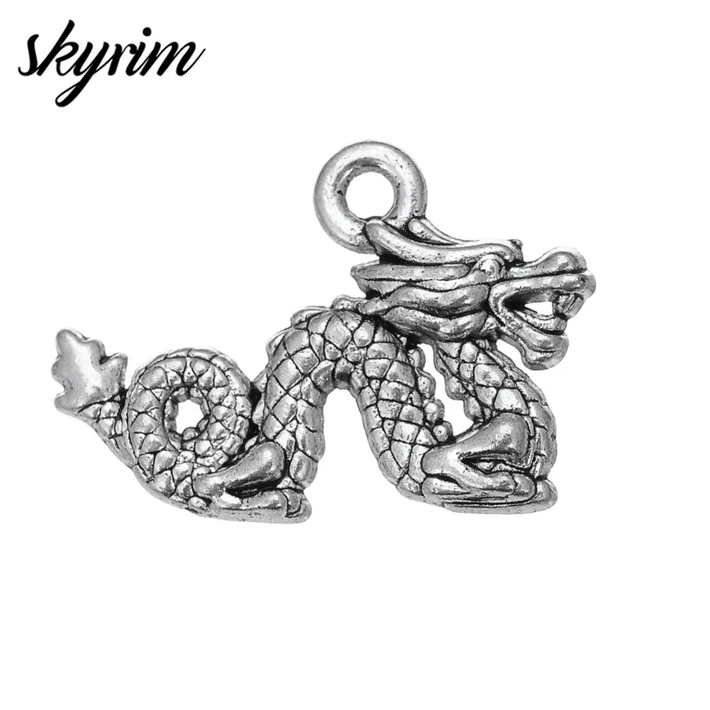

Skyrim 20Pcs/Lot Chinese Animals Dragon DIY Charm Pendant for Necklace & Bracelet Metal floating Charms for Jewelry Making