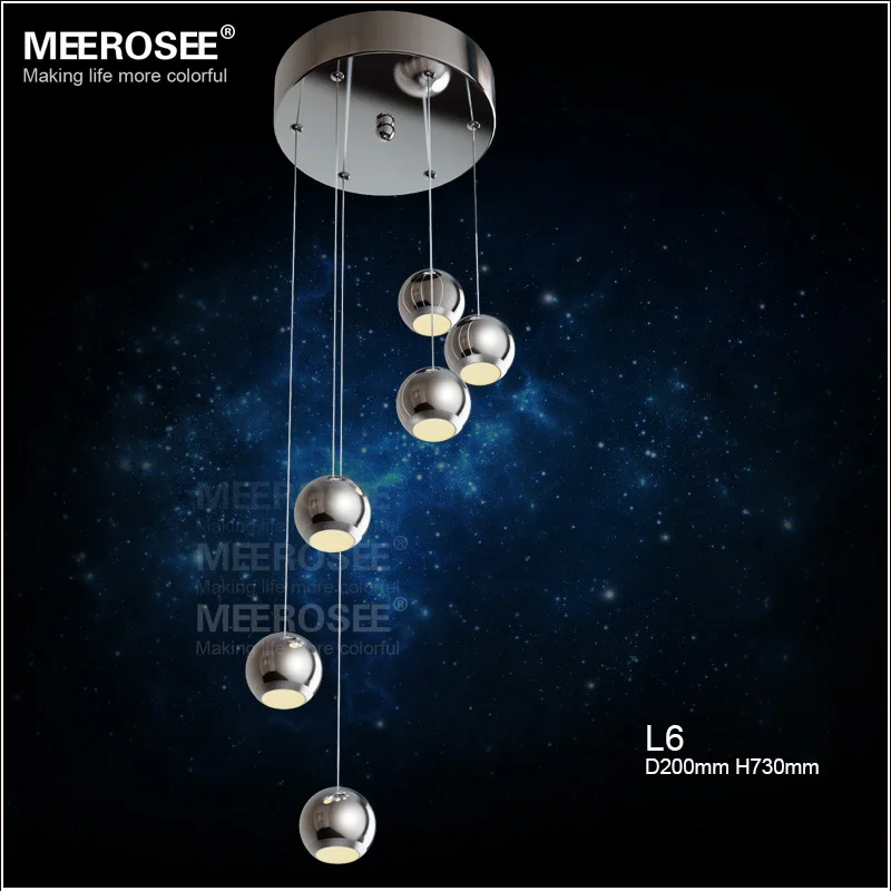 

LED Pendant Light Fixture Modern Design 6 Lights Polished Chrome Ball Lamp LED Hanging Drop Lighting For Corridor Free Shipping