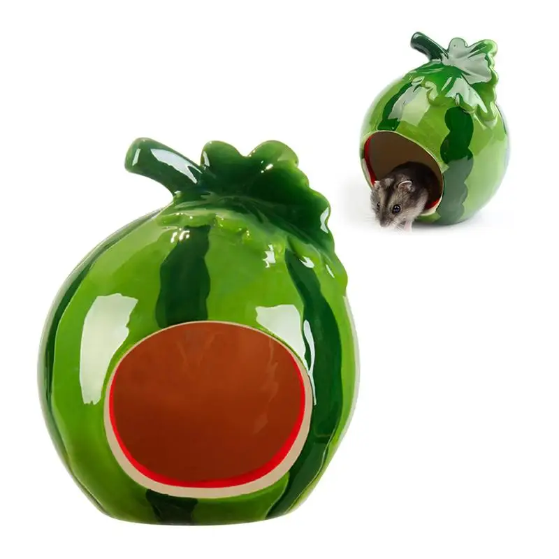 1PC Cute Cartoon Kawaii Lovely Decorative Ceramic Watermelon Shape Hamster Home House Summer Cave Pet Supplies