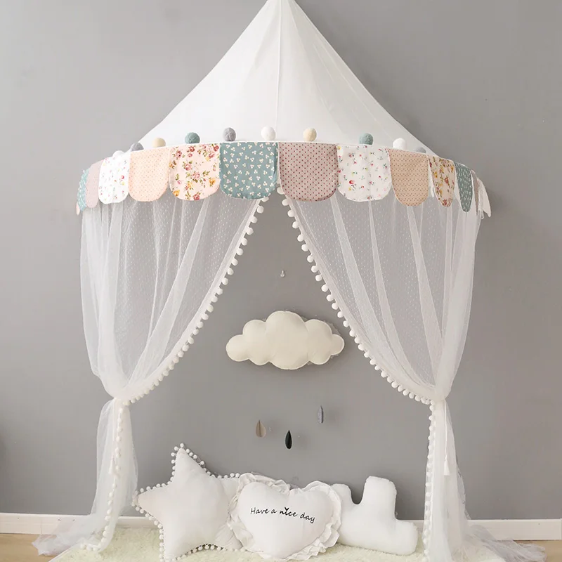 Детская кроватка Навес кровать шторы москитная сетка для детской кроватки Игровая палатка для детей Подарки игровой дом девочка украшение для комнаты мальчиков нордическая - Цвет: flower canopy