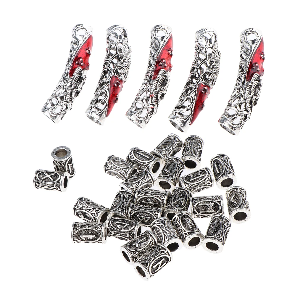 29 Count Norse Viking Runes Dreadlocks Beads Metal Hair Beards Pendants Rings Bracelet Retro DIY Accessories Tubes