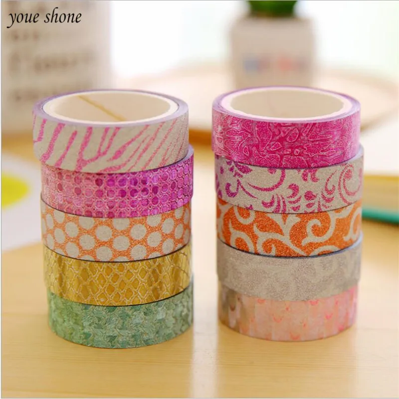 

5Pcs/lot Kawaii DIY Color Gold Powder Flash Tape Mixed Color Fine Stationery Decorative Stickers Masking Tape Easy Tear Student
