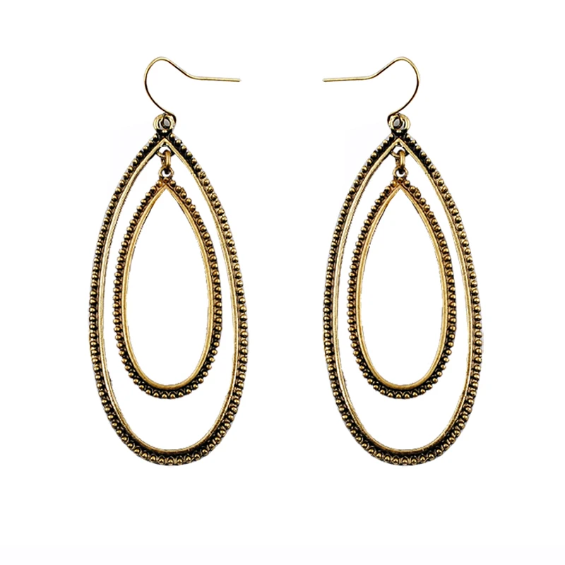

2015 new design big alloy long earrings teardrop-shaped drop earrings ancient gold-plated earrings jewelry, free shipping