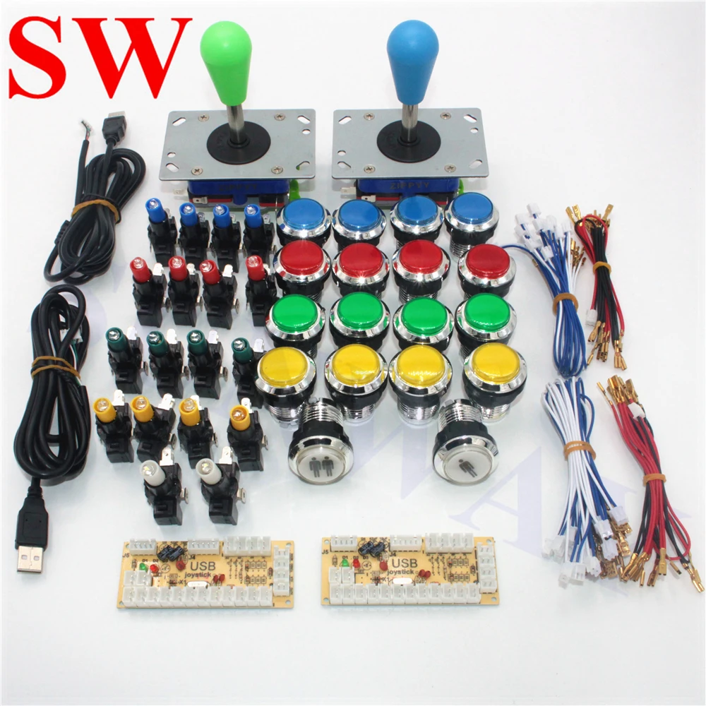 

2/4/8way ZIPPYY oval Joystick DIY Kit USB Encoder with LED Chrome Push Button For Street Fighting game machine Arcade controller