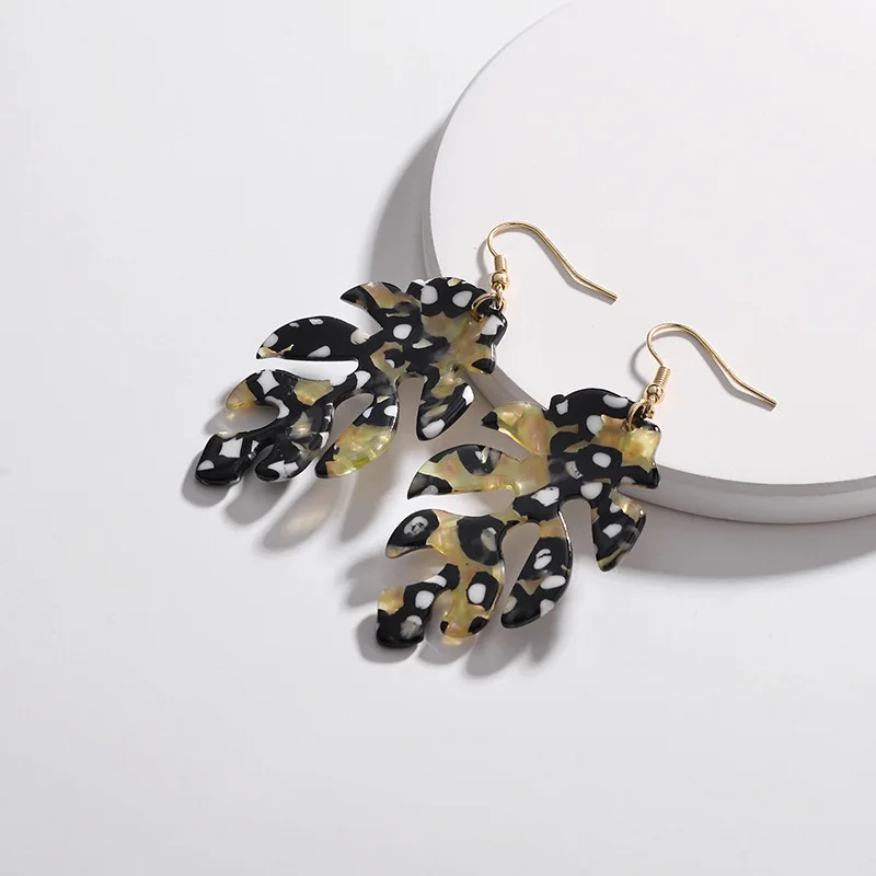 Fashion Design Cutout Resin Acetate Leaves Leaf Dangle Drop Earrings