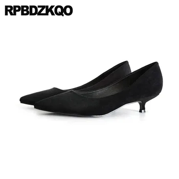 

Classic Low Heels Suede Plus Size Court Office Kitten Ladies Walking Pumps 4 34 High Medium Pointed Toe Shoes 3 Inch Thin 2018