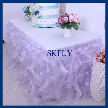 

CL010T wedding 6ft rectangle 30'' wide, 72'' long, 30'' drop, light purple or lilac organza curly willow table cloth with top