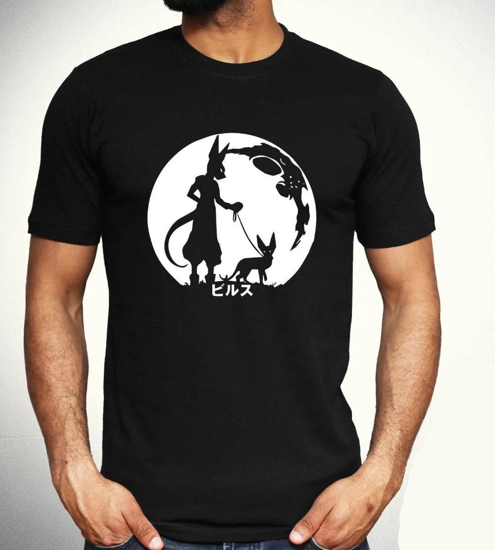 

2019 New Summer Man Tee Shirt DBZ Funny Beerus T-shirt Dragon ball Super Parody Anime Moon Kanji Black Top Men Funny T-shirt