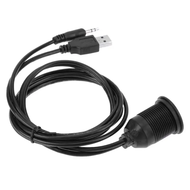 1 Set Car Dashboard Moto Flush Mount Panel USB 2.0 3.5mm M/F AUX Lead Extension Cable Car Styling Dashboard for Motocycle Car