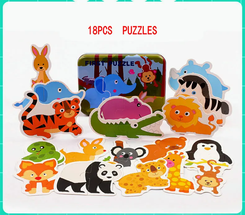 20 pieces Large puzzles Iron box packing, Early childhood educational enlightenment puzzle, 1-2-3 years old Paper puzzles toys