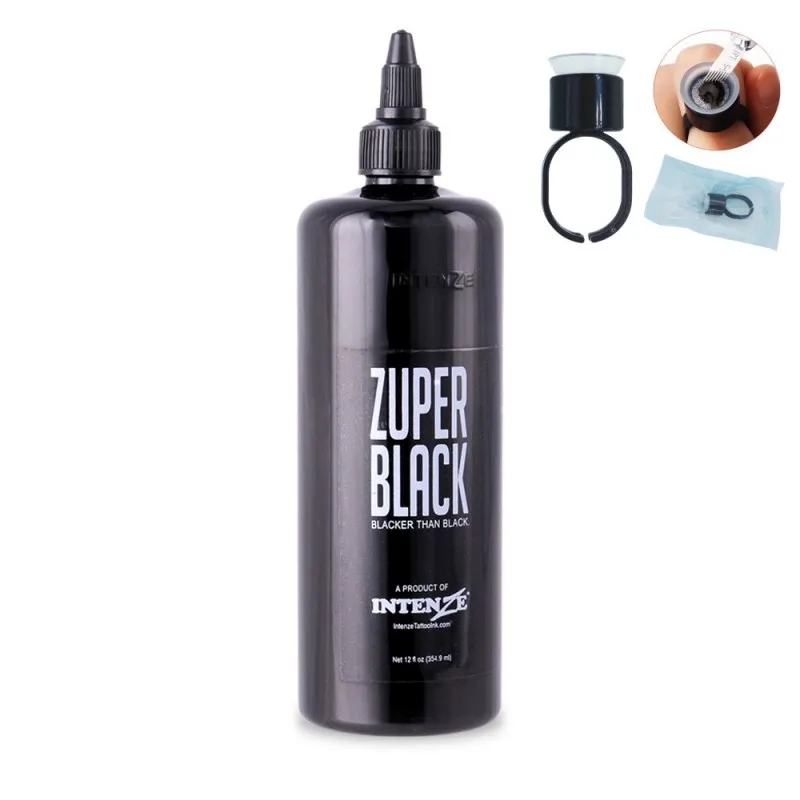 

Large bottle ZUPER BLACK Tattoo Ink 12oz (360ml) with 10pcs Sponge Tattoo Pigments Ink Ring Cup for Permanent Mackup