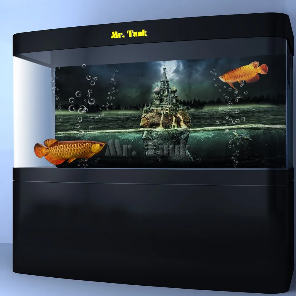 

Mr.Tank PVC Aquarium Background Poster 3D Effect Ocean Head Statue Castle Backdrop Fish Tank Decorations Customization