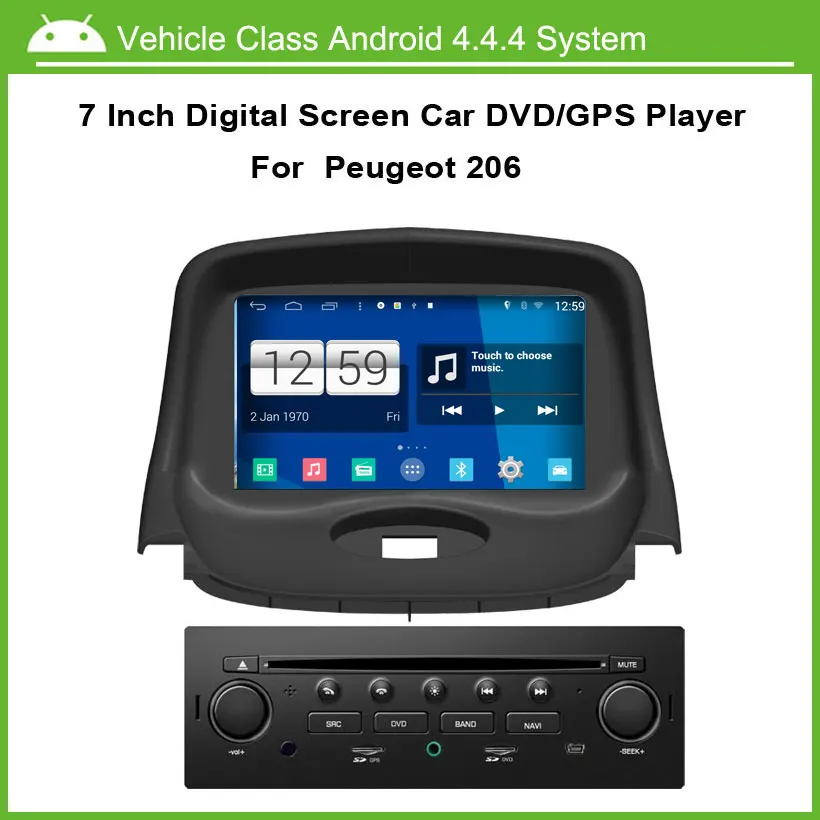 

Android 4.4.4 Car DVD Video Player For Peugeot 206 Car GPS Multi-touch Capacitive screen,1024*600 high resolution.