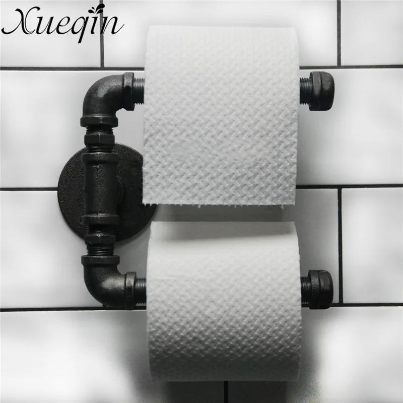 

Xueqin Urban Industrial Style Bathroom Paper Holder Hanger Tissue Roll Towel Rack Wall Mount Double Toilet Roll Door Holder