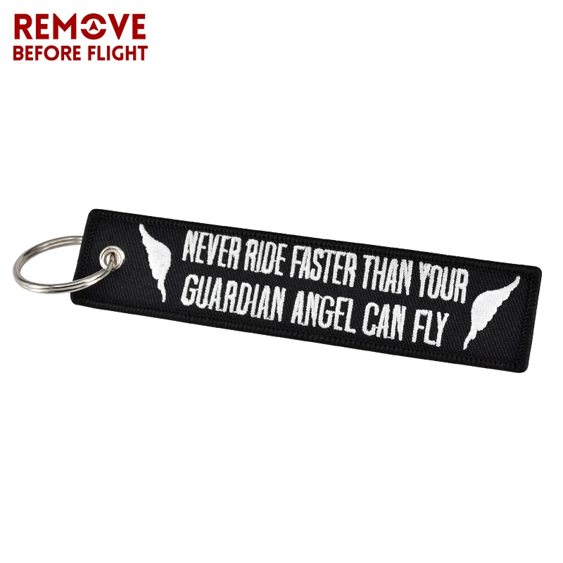 Key Chain Bijoux Keychain for Motorcycles Embroidery Key Fobs OEM Keychain Never Drive Faster Than Your Guardian Angel Can Fly (1)