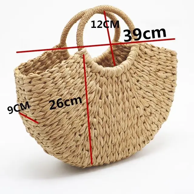 2019 new Handmade Bag Women Pompon Beach Weaving Ladies paper Straw Bag Wrapped Beach Bag Moon shaped Bag 2