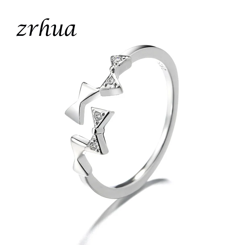 ZRHUA Аутентичные кольцо из стерлингового серебра 925 шикарные кольца с бантом с кристаллами блестящие Brincos для женщин свадебный подарок