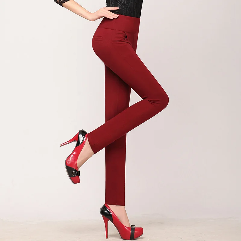 New England Style High Waist Pencil Pants Cotton Elastic High Waist