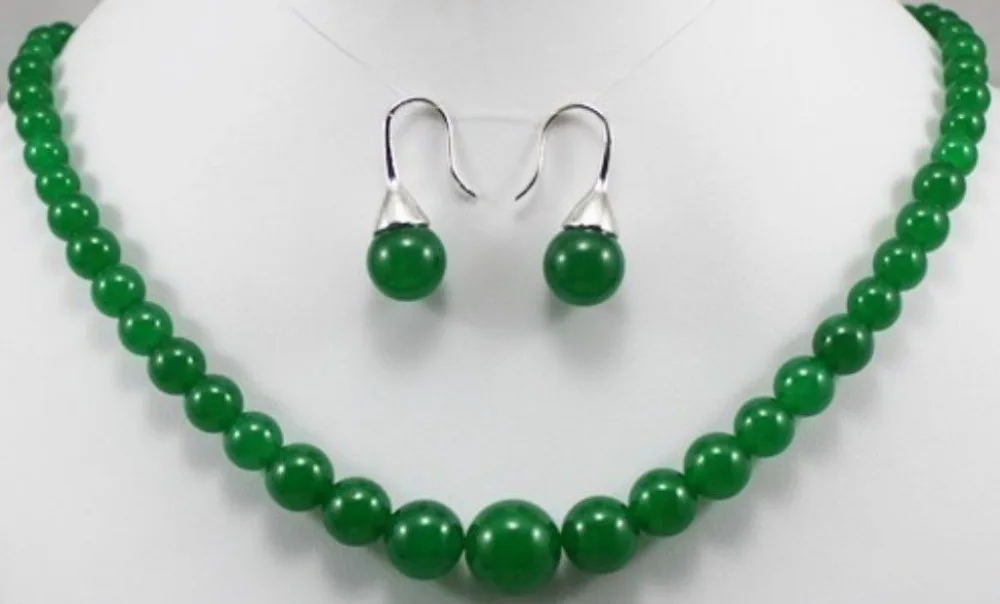 

free shipping>>> shitou 00495 Pretty real nature green jade necklace earring set