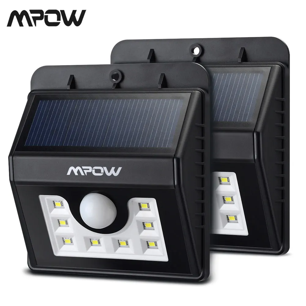 

2 Pcs Mpow 8 LED Motion Sensor Solar Light Wall Lamp Outdoor Garden Three Intelligent Modes Weatherproof Lampe Solaire Exterieur