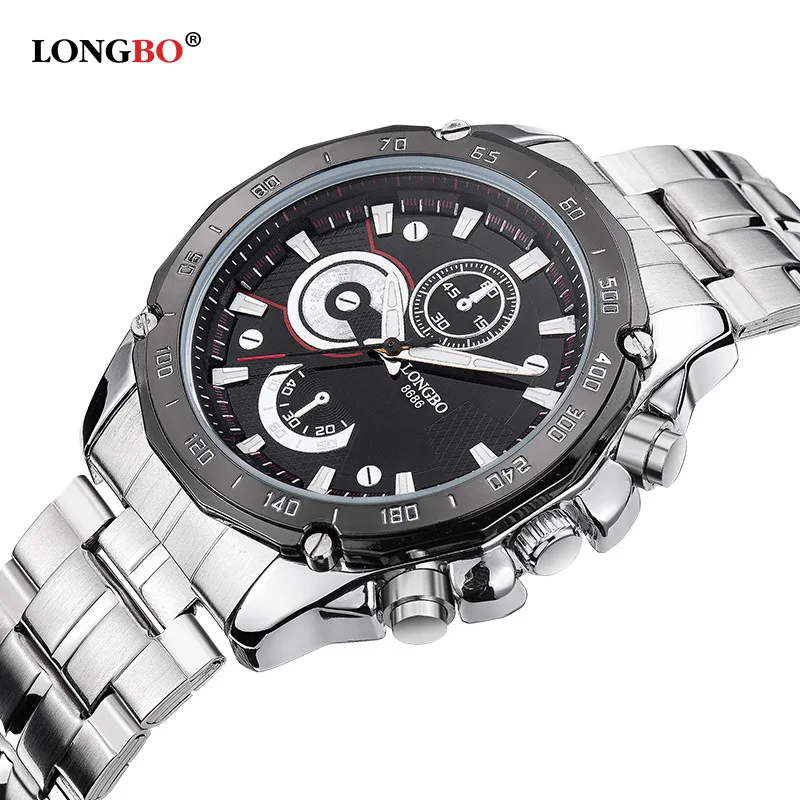 

LONGBO Men 3 Dial Watches Japan Quartz Movement Full Stainless Steel 30M Waterproof Sport Military Clock Wristwatch Gift For Men