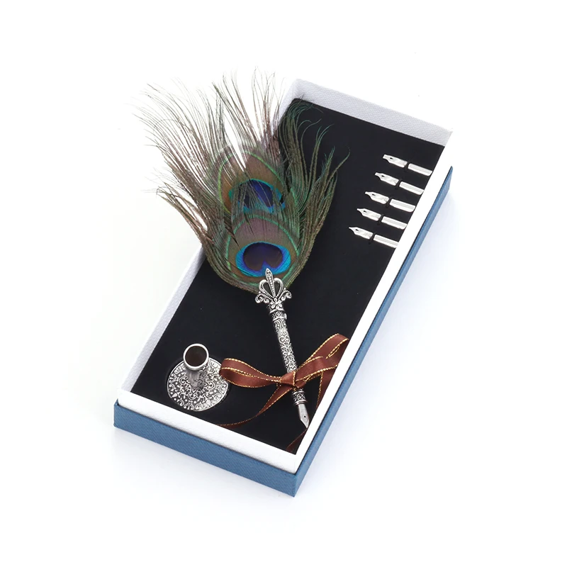

Dip Water Feather Fountain Pen Office Pen Beautiful Vintage Metal Feather Pen Personality Gift Set Birthday Gift Box Bib 0.5mm