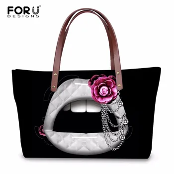 

FORUDESIGNS Large Capacity Women Casual Cross Body Bags 3D Mouth with Flower Printed Ladies Tote Shopping Bags Handbags Women