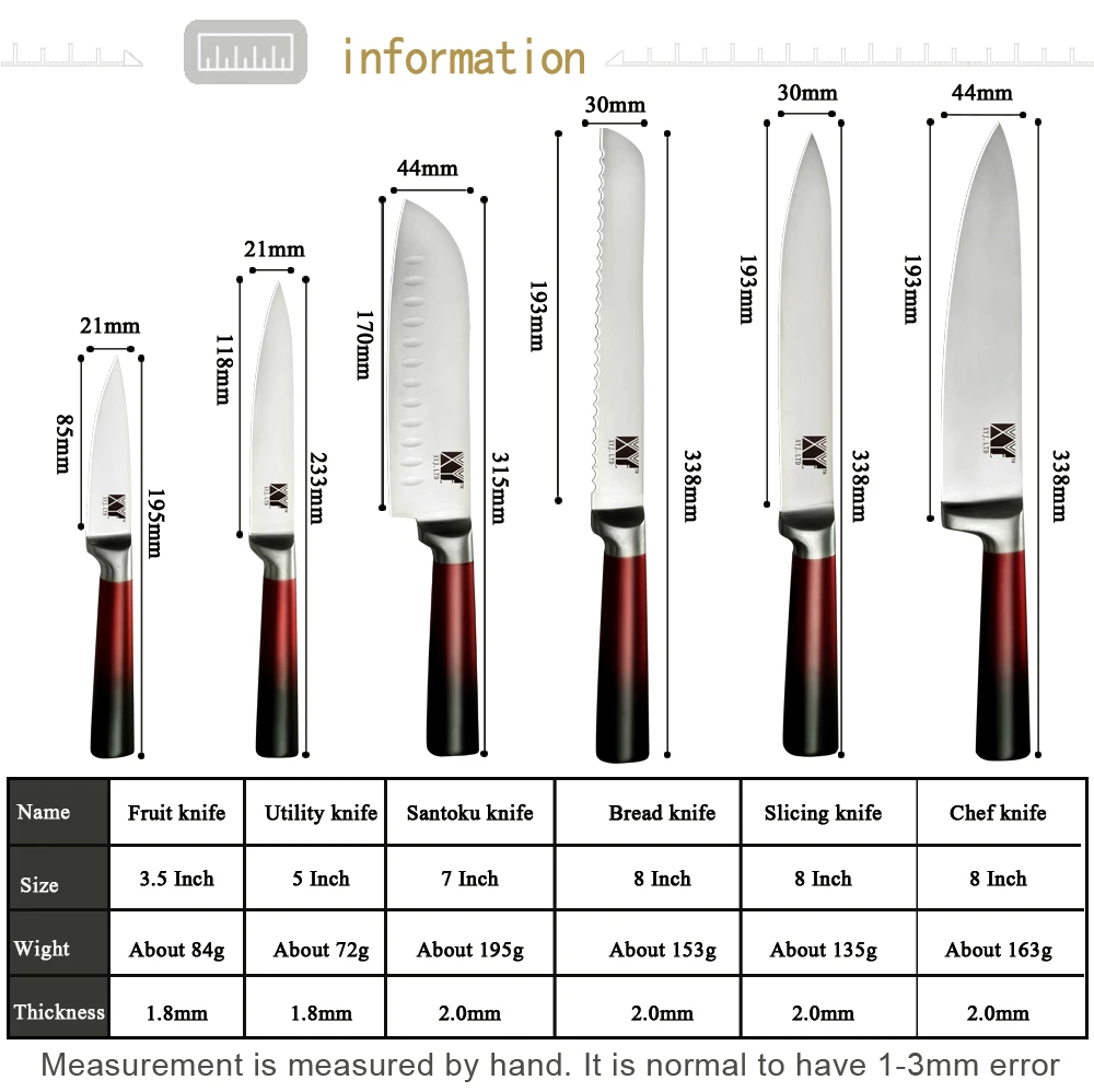 XYj набор кухонных ножей из нержавеющей стали высокого качества, нож для фруктов, овощей, хлеба, мяса, антипригарное лезвие, светильник, ножи с тяжелой ручкой