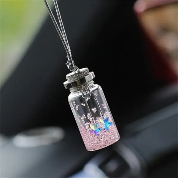 Car Pendant Creative Crystal Wishing Bottle Rearview Mirror Hanging Auto Interior Decoration Suspension Ornaments Accessories - Название цвета: Pink