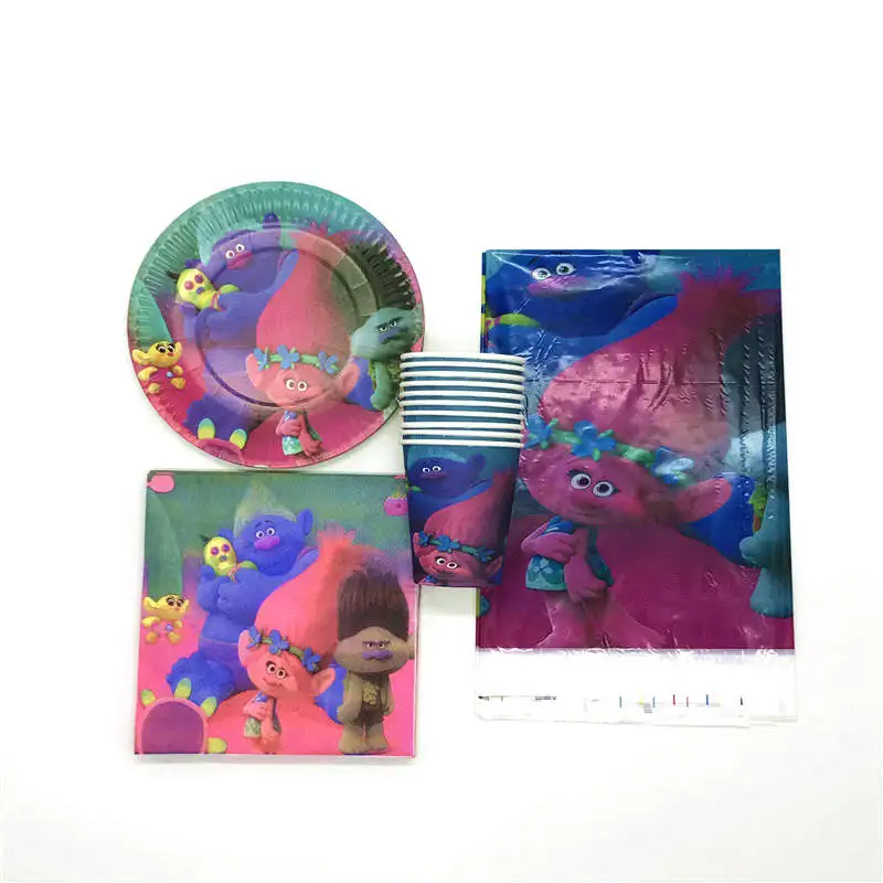 

Party Supply 41PCS Trolls Cartoon Theme Paper Tableware Set Trolls Cup Plates Napkins Tablecover For Kid Birthday Party Supplies