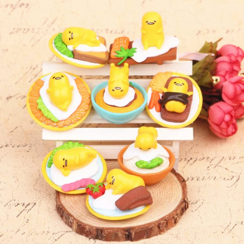 High quality 8pcs set Japan Sanrio Gudetama Lazy Egg Mini Plastic Ornaments PVC Cute Action Figure