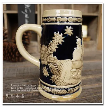 

New Arrival Ceramic German Beer Mug The Lovers Together Love Theme Hand Painted Mugs Embossed Pattern Coffee Cup 16*10*18cm