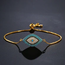 NEWBUY – Bracelet turc mauvais œil en or pour femme, bijoux de fête, avec chaîne ajustable, CZ bleu, tendance 2021