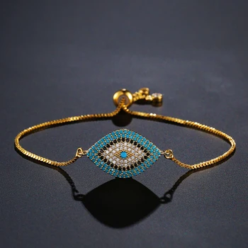 Gold Evil Eye Bracelet Pave CZ Blue Eye Gold Chain