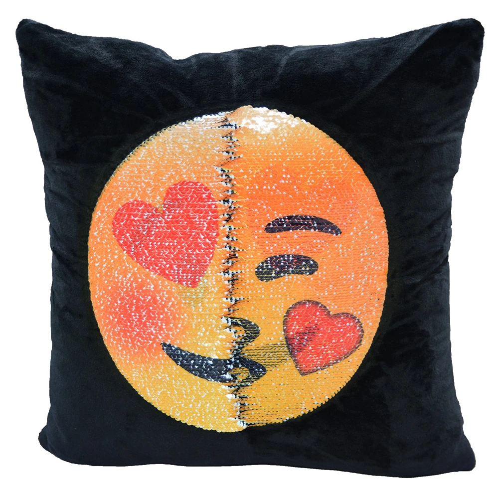 

Emoji Pattern Pillow Case Reversible Sequin Pillow Cover Decorative Double Color Throw Cushion Case Love-Kiss