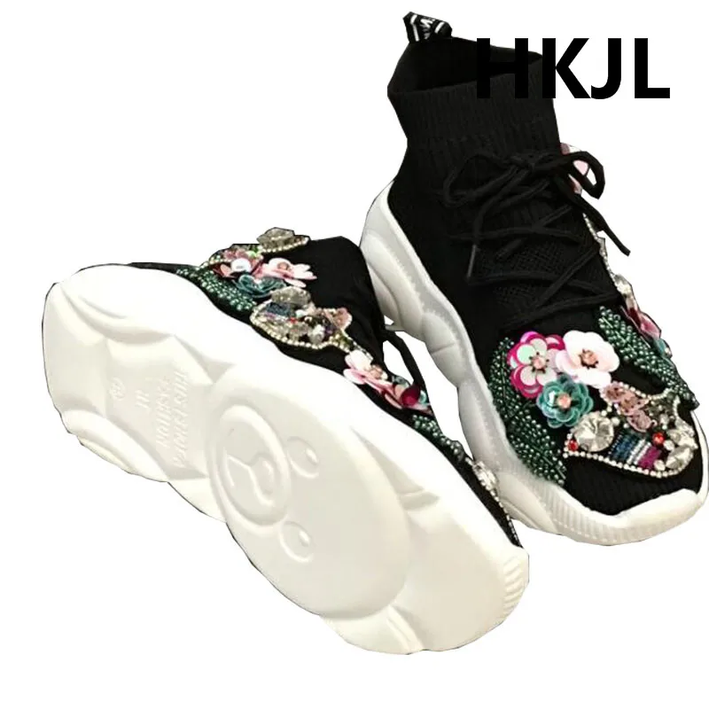 HKJL/Популярные эластичные носки с логотипом; Новинка года; сверхпрочная модная обувь с высоким берцем; Повседневная Уличная обувь