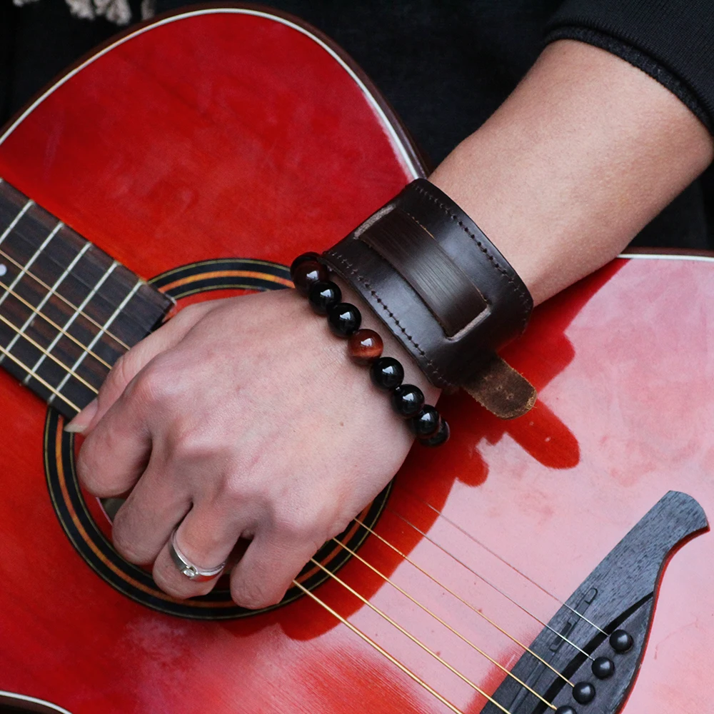 Wide Genuine Leather Cuff Wrap Bracelets - Punk Rock Vintage Men's Bangles Leather Bracelet for Men and Women - Jewelry Accessories image 4
