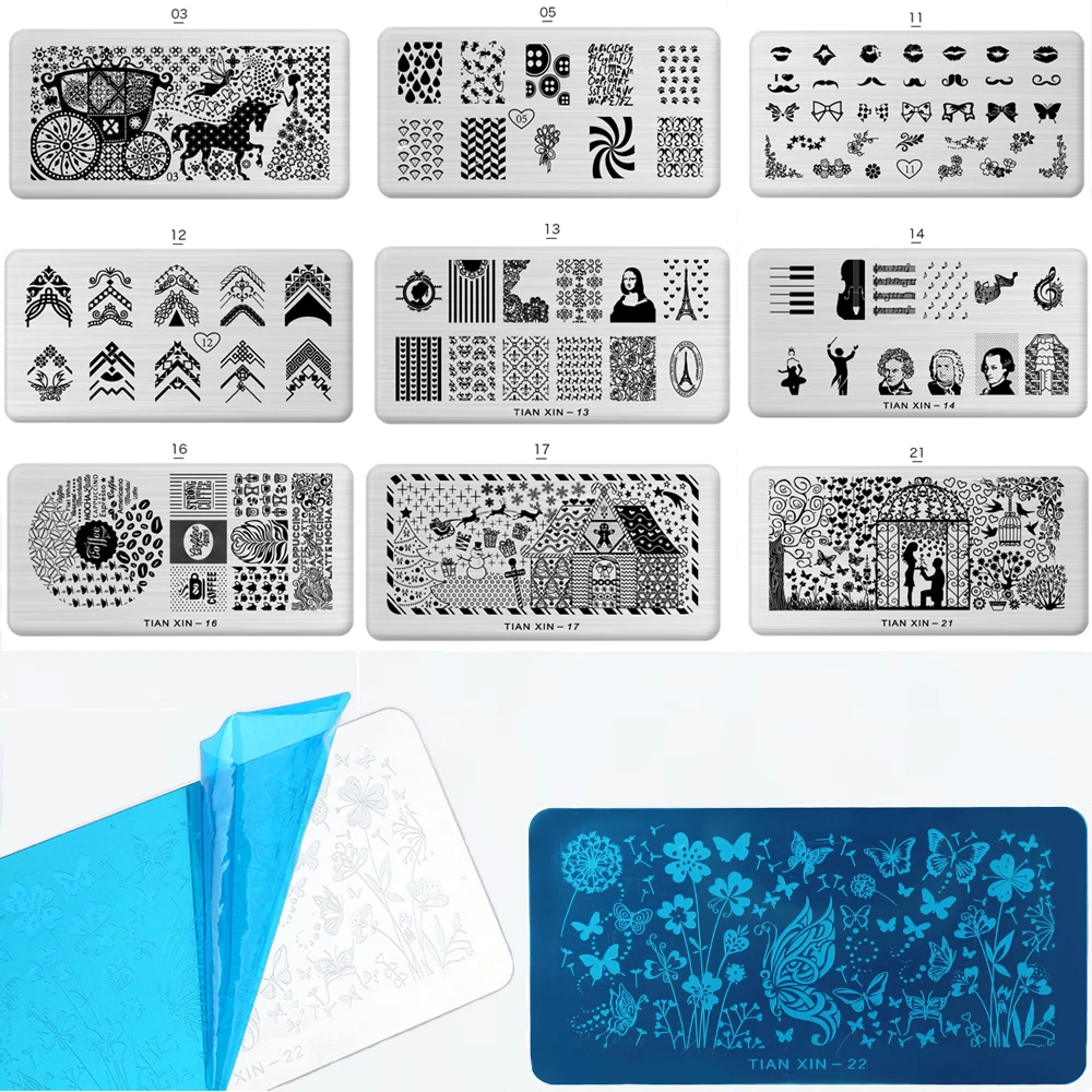 1 Pcs Nail Art Stamp 24 Styles Stamping Image Plate 6*12cm Stainless Steel Nail Template Manicure Stencil Tools