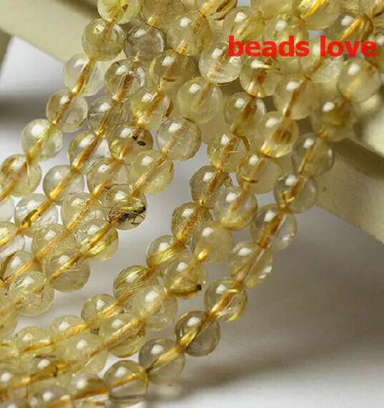 

Natural Gold Hair Rutile Quartz Beads Round Loose Spacer Beads For Jewelry Making Bracelet Necklace 15'' Pick Size 6/8/10/12mm