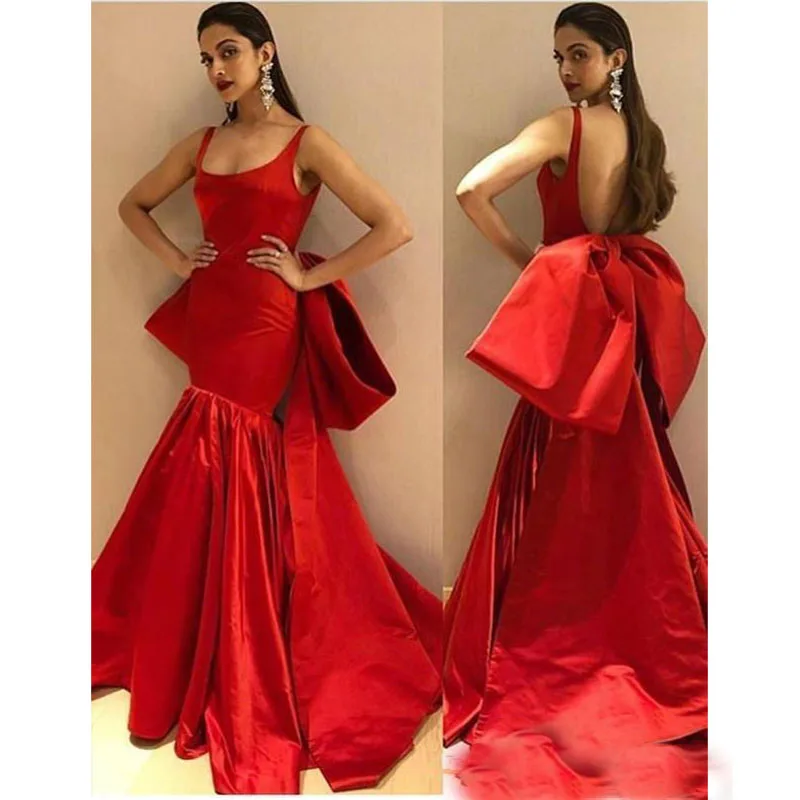 Modest Long Red Mermaid Evening Dresses with Big Bow Sexy Backless Prom Dress Party Gowns Specail Occasion Dress139