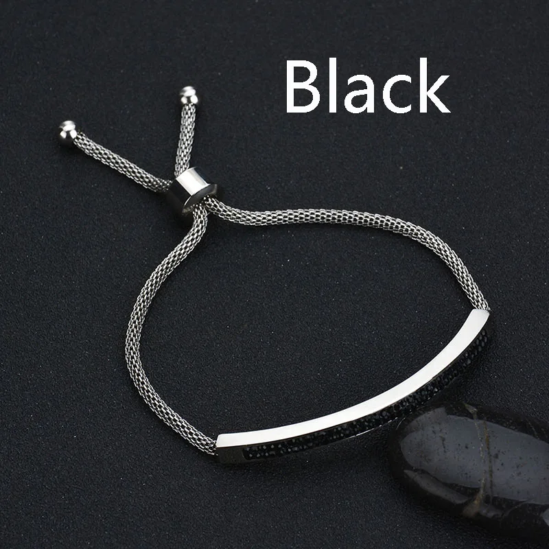 ELSEMODE BlingBling кристалл Регулируемый Титановый стальной браслет для женщин с двумя рядами кристаллов свадебный браслет синий розовый ювелирные изделия - Окраска металла: Black