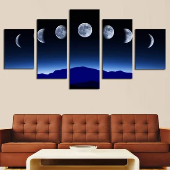 

5 PCS Abstract Blue Sky Moon Wall Art Picture Print On Canvas Painting For Home Decor Unframed
