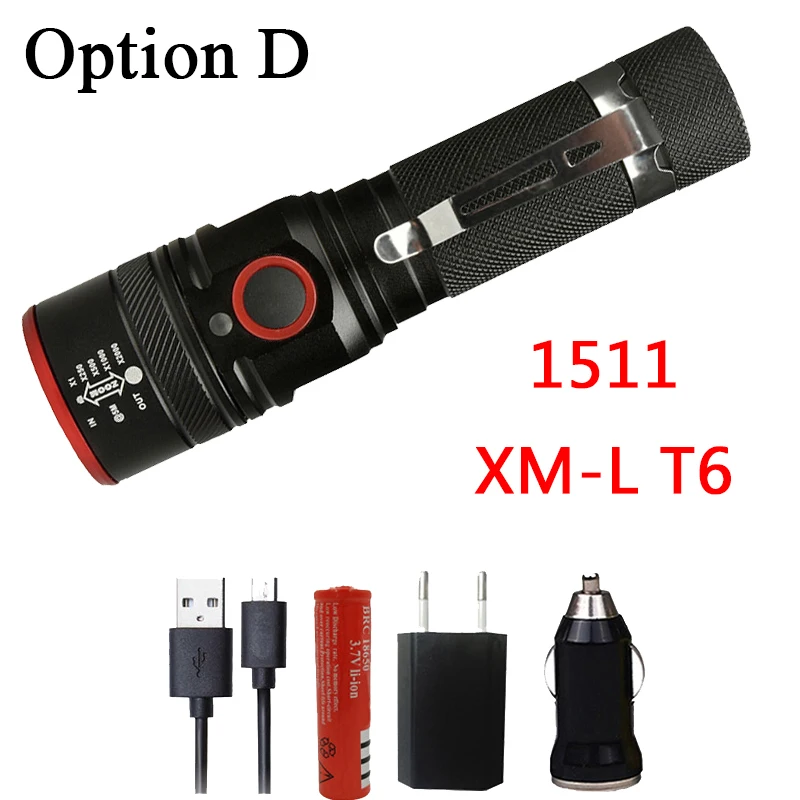 Litwod Z201511 XML-T6 USB Перезаряжаемый Фонарик светодиодный фонарик масштабируемый 4 режима фонарь для 18650 с usb-кабелем для кемпинга - Испускаемый цвет: Option D