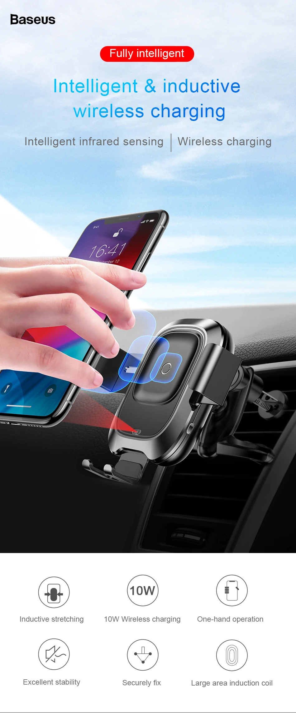 Baseus инфракрасное беспроводное автомобильное зарядное устройство для iPhone XS XR samsung S9 быстрое QI Беспроводное зарядное устройство с вентиляционным креплением Автомобильная Подставка для телефона