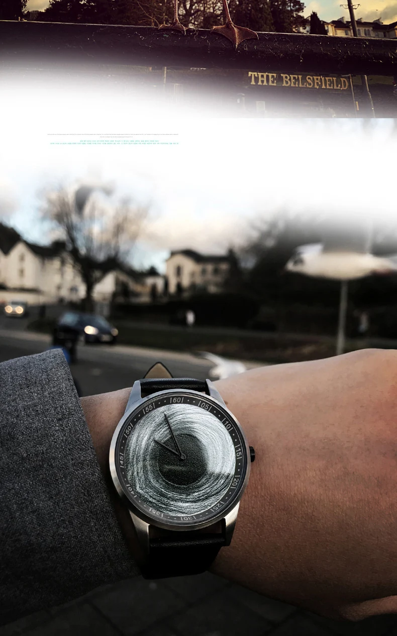 Enmex Дизайнерские наручные часы с 3D черным отверстием, креативный дизайн, чехол из нержавеющей стали, картина маслом, кварцевые часы