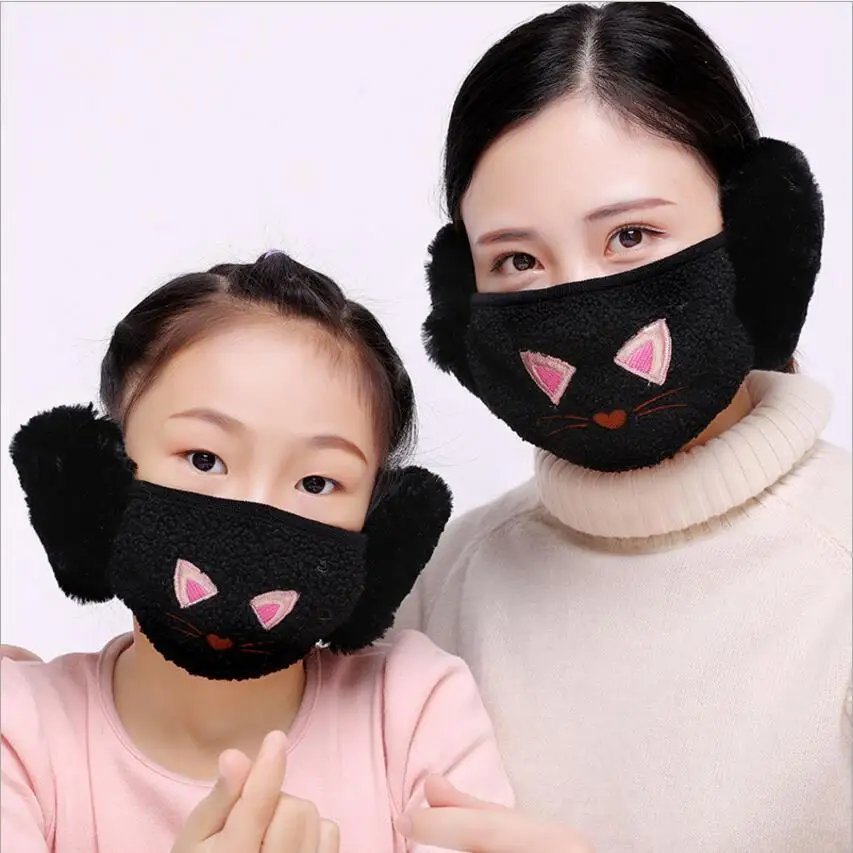 Милая защитная маска с кошачьими ушками, хлопковый ветрозащитный наушник, зимняя теплая маска против пыли, детская маска для родителей и детей