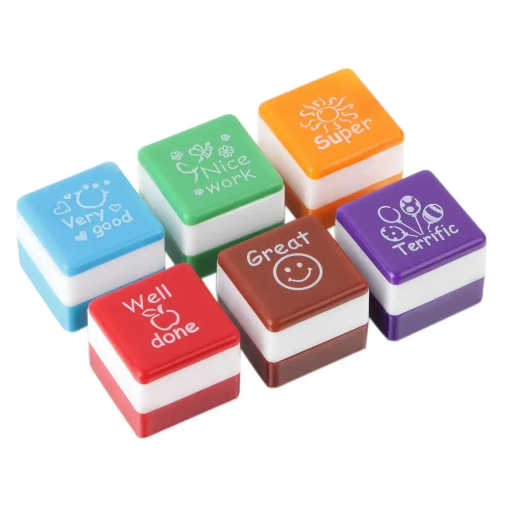 6Pcs/Set Cute Cartoon Kids Stamp Set Motivation Sticker School Scrapbooking  Stamp DIY Teachers Self Inking Praise Reward Stamps