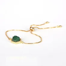 Проложенный Белый cz натуральный грубой геометрии шестиугольник винтажные зеленые кристаллические друзы камень бисера Разъем Шарм Тонкий золотой тонкий браслет для женщин